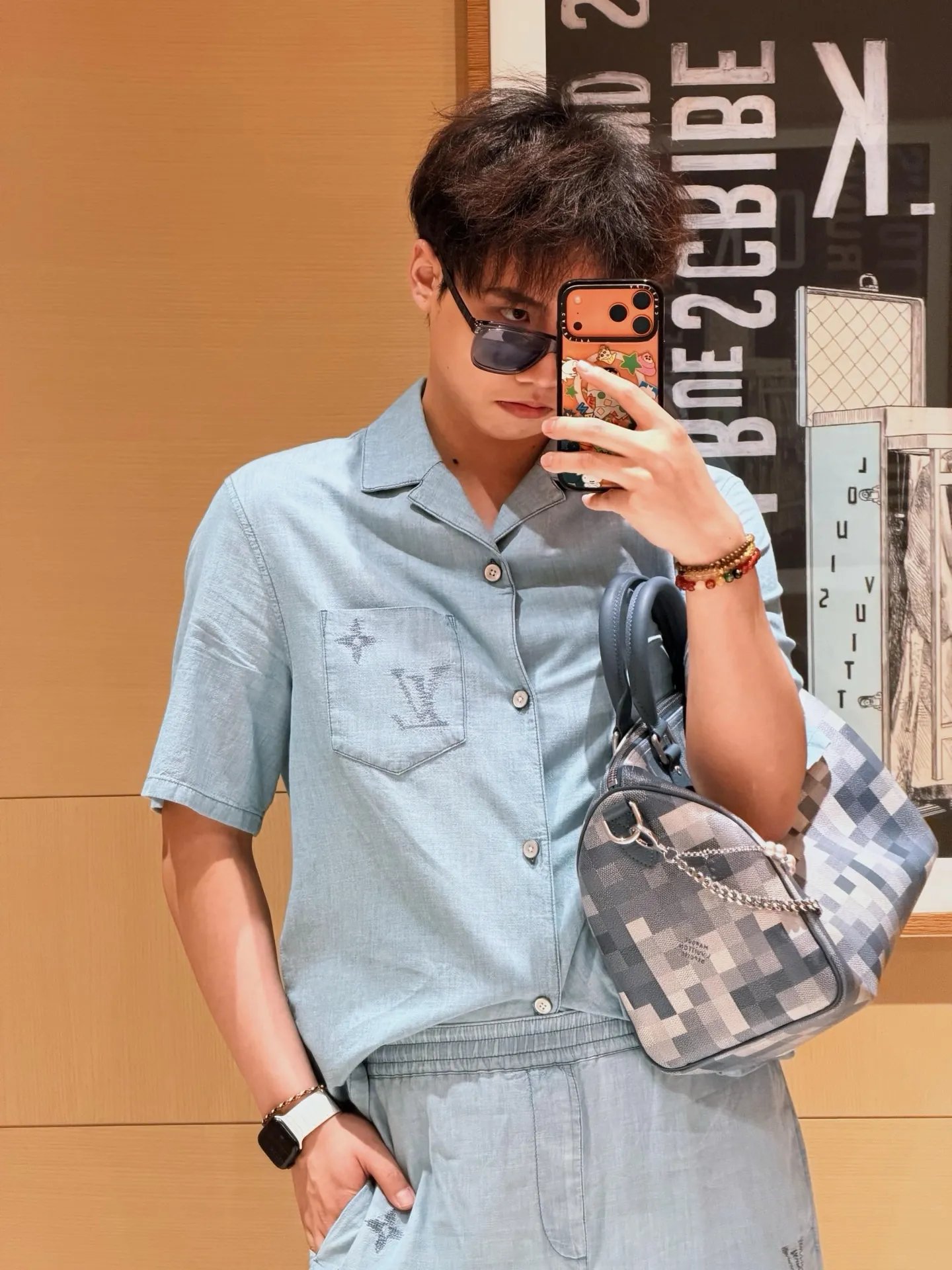 Louis Vuitton/Louis Vuitton front and back embroidery suit chambray short-sleeved shirt